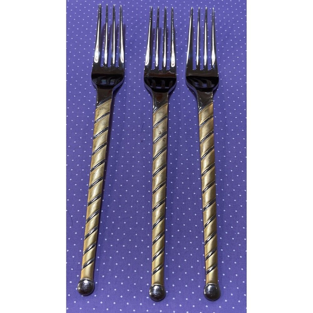 Cambridge Uptown Frosted Twist Ball Tip Stainless Gold Silver Dinner Forks 3